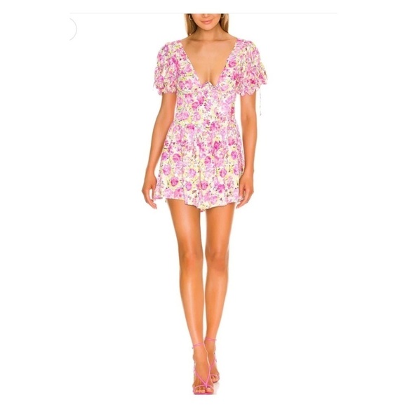 NWT FOR LOVE AND LEMONS Angie Puff Sleeve Corset Mini Dress Pink Floral Small - Picture 6 of 16